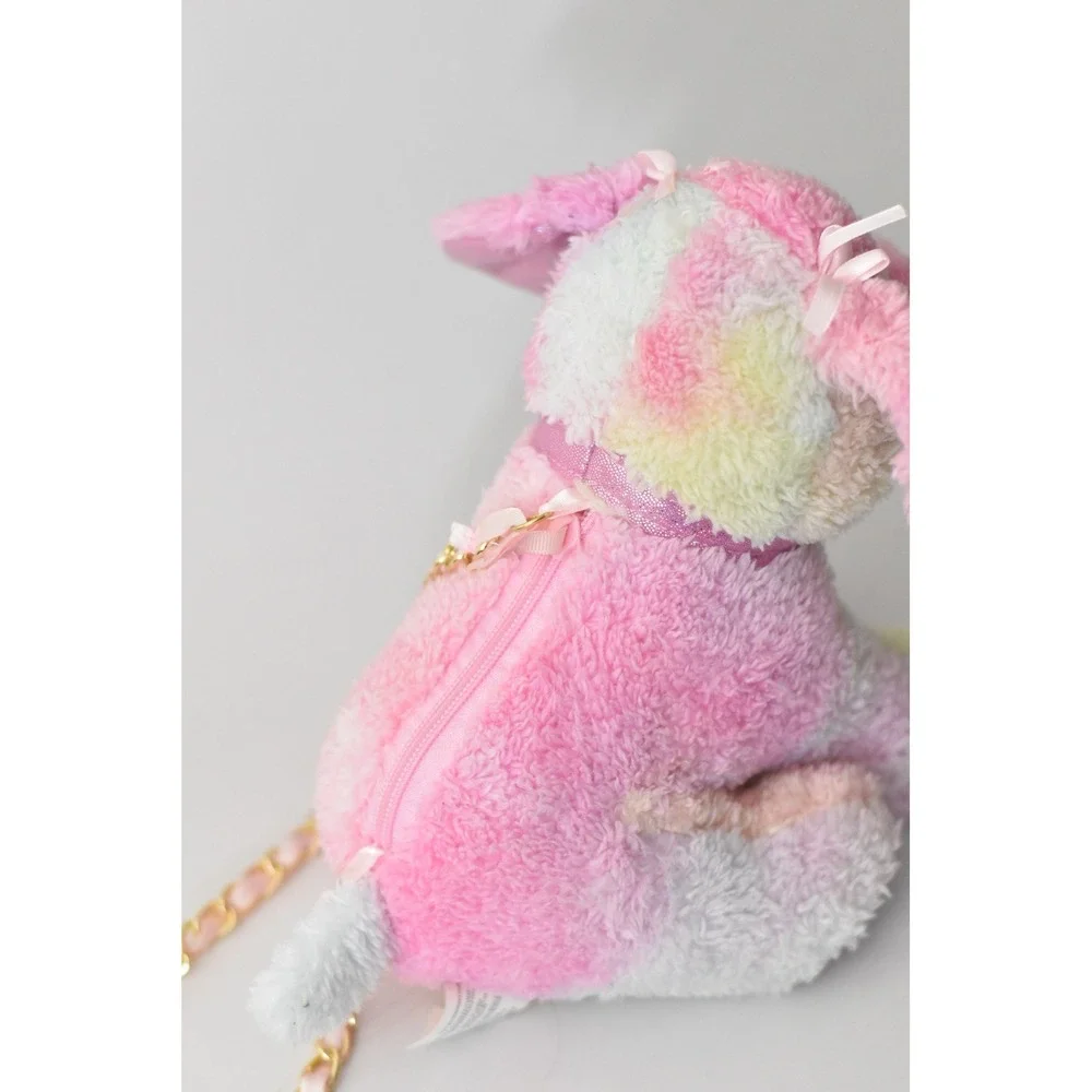 Plush Dog Crossbody Bag Kids OS Pink Pastel Excellent Gold Chain Strap
